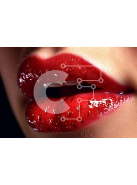 Intra Συλλεκτικό Ξύλινο Παζλ Plywood  4mm - Όμορφα χείλη με μια ζουμερή φράουλα κοντινή φωτογραφία Σε Ξύλινο Κουτί - Διαστάσεις Puzzle: 10x10 cm – 25 κομμάτια