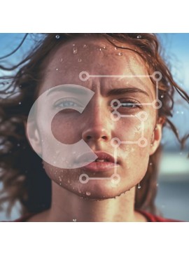 Intra Συλλεκτικό Ξύλινο Παζλ Plywood  4mm - Σοβαρή νεαρή γυναίκα στέκεται στην παραλία με βρεγμένα μαλλιά και κόκκινο πουκάμισο Σε Ξύλινο Κουτί - Διαστάσεις Puzzle: 10x10 cm – 25 κομμάτια