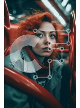 Intra Συλλεκτικό Ξύλινο Παζλ Plywood  4mm - Σοβαρή κοκκινομάλλα γυναίκα με γκρι μπουφάν στον πάγκο του μετρό Σε Ξύλινο Κουτί - Διαστάσεις Puzzle: 10x10 cm – 25 κομμάτια