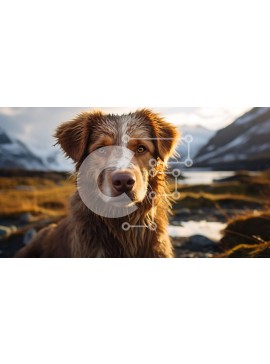 Σετ των 2 Intra Συλλεκτικό Ξύλινο Παζλ Plywood  4mm - Καφέ και λευκό σκυλί που κάθεται σε βραχώδες έδαφος με φόντο το βουνό Σε Ξύλινο Κουτί - Διαστάσεις: 10x10 cm – 25 κομμάτια