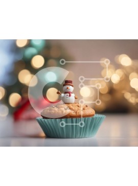 Σετ των 2 Intra Συλλεκτικό Ξύλινο Παζλ Plywood  4mm - Cupcake με χριστουγεννιάτικο θέμα με διακόσμηση Χιονάνθρωπος Σε Ξύλινο Κουτί - Διαστάσεις: 10x10 cm – 25 κομμάτια