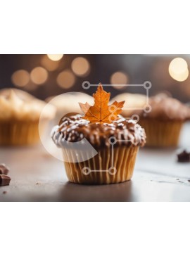 Σετ των 2 Intra Συλλεκτικό Ξύλινο Παζλ Plywood  4mm - Cupcake με φύλλα σφενδάμου με τσιπς σοκολάτας Σε Ξύλινο Κουτί - Διαστάσεις: 10x10 cm – 25 κομμάτια
