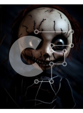 Intra Συλλεκτικό Ξύλινο Παζλ Plywood  4mm - Ανατριχιαστική κούκλα με μαύρα μαλλιά και κόκκινα μάτια Σε Ξύλινο Κουτί - Διαστάσεις Puzzle: 10x10 cm – 25 κομμάτια