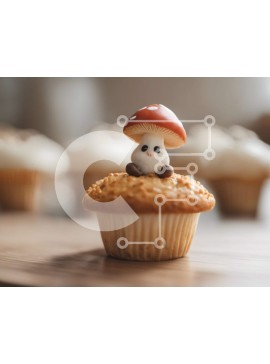 Σετ των 2 Intra Συλλεκτικό Ξύλινο Παζλ Plywood  4mm - Μικρό Cupcake με μανιτάρια σε ένα τραπέζι Σε Ξύλινο Κουτί - Διαστάσεις: 10x10 cm – 25 κομμάτια