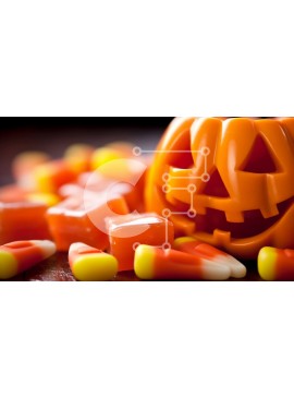 Intra Συλλεκτικό Ξύλινο Παζλ Plywood  4mm - Πορτοκαλί κολοκύθα περιτριγυρισμένη από Candy Corns και Jellybeans Σε Ξύλινο Κουτί - Διαστάσεις Puzzle: 10x10 cm – 25 κομμάτια