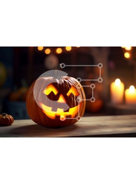 Intra Συλλεκτικό Ξύλινο Παζλ Plywood  4mm - Σκαλιστή κολοκύθα με κεριά σε ξύλινο τραπέζι Σε Ξύλινο Κουτί - Διαστάσεις Puzzle: 10x10 cm – 25 κομμάτια