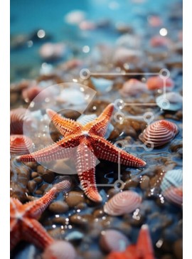 Σετ των 2 Intra Συλλεκτικό Ξύλινο Παζλ Plywood  4mm - Όμορφη εικόνα του πολύχρωμου αστερία σε μια αμμώδη παραλία Σε Ξύλινο Κουτί - Διαστάσεις: 10x10 cm – 25 κομμάτια