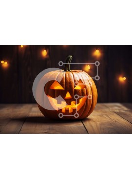 Intra Συλλεκτικό Ξύλινο Παζλ Plywood  4mm - Σκαλισμένη και αναμμένη κολοκύθα σε ξύλινο φόντο Σε Ξύλινο Κουτί - Διαστάσεις Puzzle: 10x10 cm – 25 κομμάτια