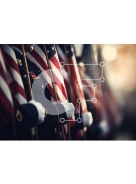 Intra Συλλεκτικό Ξύλινο Παζλ Plywood  4mm - Στρατιωτικό προσωπικό σε ομοιόμορφη στάση με αμερικανικές σημαίες Σε Ξύλινο Κουτί - Διαστάσεις Puzzle: 10x10 cm – 25 κομμάτια