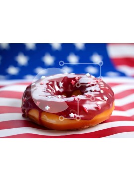 Σετ των 2 Intra Συλλεκτικό Ξύλινο Παζλ Plywood  4mm - Πατριωτικό γυαλισμένο ντόνατ σε φόντο αμερικανικής σημαίας Σε Ξύλινο Κουτί - Διαστάσεις: 10x10 cm – 25 κομμάτια