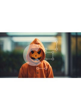 Intra Συλλεκτικό Ξύλινο Παζλ Plywood  4mm - Παιδί που φοράει αποκριάτικη στολή με πρόσωπο φανάρι σε πορτοκαλί φούτερ Σε Ξύλινο Κουτί - Διαστάσεις Puzzle: 10x10 cm – 25 κομμάτια