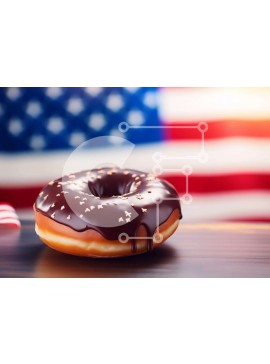 Σετ των 2 Intra Συλλεκτικό Ξύλινο Παζλ Plywood  4mm - Ντόνατ αμερικανικής σημαίας με γλάσο σοκολάτας σε ξύλινο τραπέζι Σε Ξύλινο Κουτί - Διαστάσεις: 10x10 cm – 25 κομμάτια