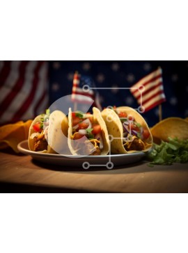 Σετ των 2 Intra Συλλεκτικό Ξύλινο Παζλ Plywood  4mm - Αμερικανική σημαία με tacos, πατατάκια και σάλσα Σε Ξύλινο Κουτί - Διαστάσεις: 10x10 cm – 25 κομμάτια