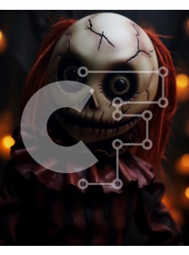 Intra Συλλεκτικό Ξύλινο Παζλ Plywood  4mm - Τρομακτική κούκλα με κόκκινα μαλλιά και μαύρα μάτια Σε Ξύλινο Κουτί - Διαστάσεις Puzzle: 10x10 cm – 25 κομμάτια