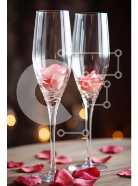 Σετ των 2 Intra Συλλεκτικό Ξύλινο Παζλ Plywood  4mm - Ρομαντικά ποτήρια κρασιού με ροδόνερο και πέταλα σε ξύλινο τραπέζι Σε Ξύλινο Κουτί - Διαστάσεις: 10x10 cm – 25 κομμάτια