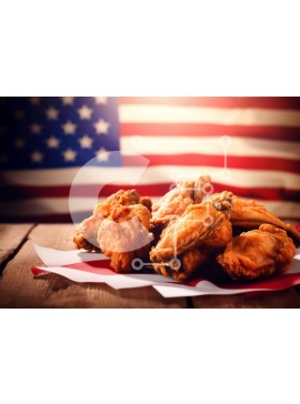 Σετ των 2 Intra Συλλεκτικό Ξύλινο Παζλ Plywood  4mm - Νόστιμα φτερά κοτόπουλου με φόντο αμερικανικής σημαίας Σε Ξύλινο Κουτί - Διαστάσεις: 10x10 cm – 25 κομμάτια