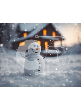 Intra Συλλεκτικό Ξύλινο Παζλ Plywood  4mm - Χιονάνθρωπος μπροστά από ένα παλιό ξύλινο σπίτι Σε Ξύλινο Κουτί - Διαστάσεις Puzzle: 10x10 cm – 25 κομμάτια