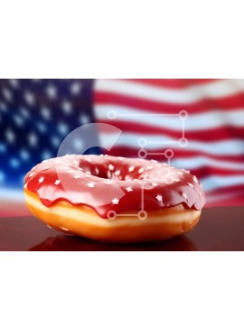 Σετ των 2 Intra Συλλεκτικό Ξύλινο Παζλ Plywood  4mm - Πατριωτικό ντόνατ με κόκκινο, λευκό και μπλε γλάσο σε φόντο αμερικανικής σημαίας Σε Ξύλινο Κουτί - Διαστάσεις: 10x10 cm – 25 κομμάτια