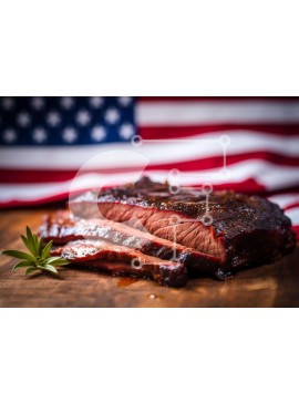 Σετ των 2 Intra Συλλεκτικό Ξύλινο Παζλ Plywood  4mm - Ψητό κρέας σε σανίδα κοπής αμερικανικής σημαίας με σάλτσα και δεντρολίβανο Σε Ξύλινο Κουτί - Διαστάσεις: 10x10 cm – 25 κομμάτια