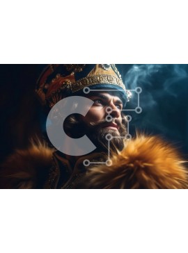 Intra Συλλεκτικό Ξύλινο Παζλ Plywood  4mm - Ένας βασιλικός άντρας που καπνίζει ένα πούρο με κορώνα και γούνινο παλτό Σε Ξύλινο Κουτί - Διαστάσεις Puzzle: 10x10 cm – 25 κομμάτια