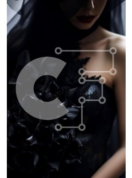 Intra Συλλεκτικό Ξύλινο Παζλ Plywood  4mm - Γυναίκα με μαύρο φόρεμα με πέπλο που κρατά λουλούδια Σε Ξύλινο Κουτί - Διαστάσεις Puzzle: 10x10 cm – 25 κομμάτια