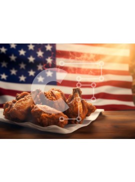 Σετ των 2 Intra Συλλεκτικό Ξύλινο Παζλ Plywood  4mm - Πιάτο τηγανητό κοτόπουλο με αμερικανική σημαία Σε Ξύλινο Κουτί - Διαστάσεις: 10x10 cm – 25 κομμάτια