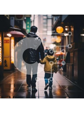 Intra Συλλεκτικό Ξύλινο Παζλ Plywood  4mm - Πατέρας και παιδί περπατούν στη βροχή με ομπρέλες Σε Ξύλινο Κουτί - Διαστάσεις Puzzle: 10x10 cm – 25 κομμάτια