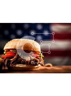 Σετ των 2 Intra Συλλεκτικό Ξύλινο Παζλ Plywood  4mm - Σάντουιτς τραβηγμένο χοιρινό με φόντο αμερικανικής σημαίας Σε Ξύλινο Κουτί - Διαστάσεις: 10x10 cm – 25 κομμάτια