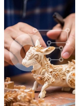 Intra Συλλεκτικό Ξύλινο Παζλ Plywood  4mm - Άτομο που φτιάχνει ένα ξύλινο σκυλί παιχνίδι Σε Ξύλινο Κουτί - Διαστάσεις Puzzle: 10x10 cm – 25 κομμάτια