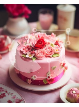 Σετ των 2 Intra Συλλεκτικό Ξύλινο Παζλ Plywood  4mm - Ροζ κέικ με τριαντάφυλλα σε τραπεζομάντιλο Σε Ξύλινο Κουτί - Διαστάσεις: 10x10 cm – 25 κομμάτια