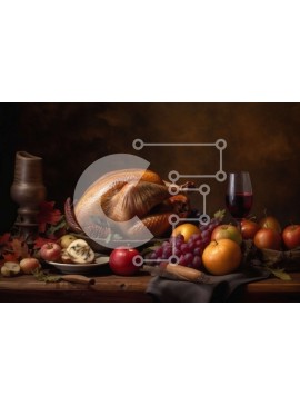 Σετ των 2 Intra Συλλεκτικό Ξύλινο Παζλ Plywood  4mm - Νόστιμη ψητή γαλοπούλα με φρούτα και λαχανικά σε ένα άνετο τραπέζι Σε Ξύλινο Κουτί - Διαστάσεις: 10x10 cm – 25 κομμάτια