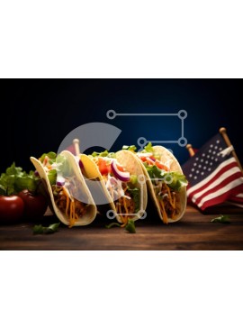 Σετ των 2 Intra Συλλεκτικό Ξύλινο Παζλ Plywood  4mm - Tacos σε ένα ξύλινο τραπέζι με την αμερικανική σημαία στο φόντο Σε Ξύλινο Κουτί - Διαστάσεις: 10x10 cm – 25 κομμάτια