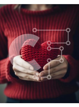 Intra Συλλεκτικό Ξύλινο Παζλ Plywood  4mm - Γυναίκα που κρατά πλεκτή κόκκινη καρδιά στα χέρια Σε Ξύλινο Κουτί - Διαστάσεις Puzzle: 10x10 cm – 25 κομμάτια