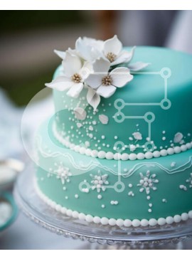 Σετ των 2 Intra Συλλεκτικό Ξύλινο Παζλ Plywood  4mm - Διώροφη τούρτα τιρκουάζ με λευκά λουλούδια Σε Ξύλινο Κουτί - Διαστάσεις: 10x10 cm – 25 κομμάτια