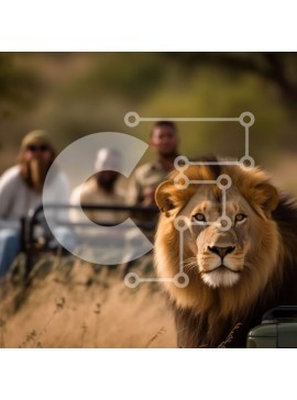 Intra Συλλεκτικό Ξύλινο Παζλ Plywood  4mm - Όμορφη εικόνα ενός λιονταριού στην άγρια ​​φύση σε έναν χωματόδρομο Σε Ξύλινο Κουτί - Διαστάσεις: 10x10 cm – 25 κομμάτια