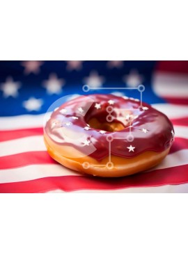 Σετ των 2 Intra Συλλεκτικό Ξύλινο Παζλ Plywood  4mm - Πατριωτικό ντόνατ με αμερικανική σημαία με κόκκινο, λευκό και μπλε πάγο Σε Ξύλινο Κουτί - Διαστάσεις: 10x10 cm – 25 κομμάτια