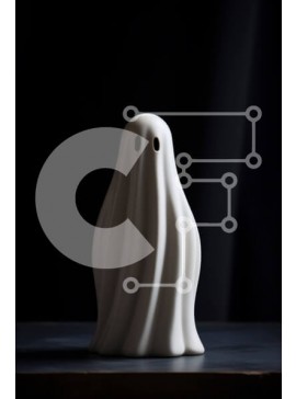 Intra Συλλεκτικό Ξύλινο Παζλ Plywood  4mm - Λευκό κεραμικό ειδώλιο φάντασμα σε μαύρο τραπέζι Σε Ξύλινο Κουτί - Διαστάσεις Puzzle: 10x10 cm – 25 κομμάτια