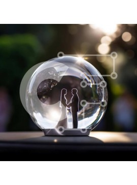 Σετ των 2 Intra Συλλεκτικό Ξύλινο Παζλ Plywood  4mm - Ζευγάρι σιλουέτας αρραβώνων ή γάμου σε γυάλινη μπάλα Σε Ξύλινο Κουτί - Διαστάσεις: 10x10 cm – 25 κομμάτια