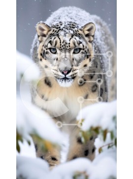 Σετ των 2 Intra Συλλεκτικό Ξύλινο Παζλ Plywood  4mm - Όμορφη εικόνα μιας λεοπάρδαλης του χιονιού που περπατά στο χιόνι Σε Ξύλινο Κουτί - Διαστάσεις: 10x10 cm – 25 κομμάτια