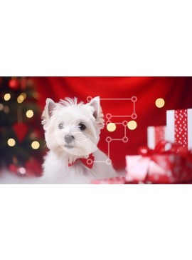 Intra Συλλεκτικό Ξύλινο Παζλ Plywood  4mm - White Westie Dog που γιορτάζει τα Χριστούγεννα Σε Ξύλινο Κουτί - Διαστάσεις: 10x10 cm – 25 κομμάτια