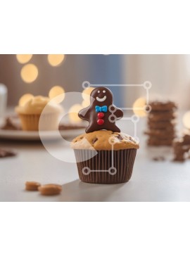 Σετ των 2 Intra Συλλεκτικό Ξύλινο Παζλ Plywood  4mm - Gingerbread Cupcake με σοκολάτα παγωμένο και ειδώλιο Gingerman Σε Ξύλινο Κουτί - Διαστάσεις: 10x10 cm – 25 κομμάτια