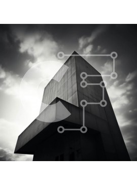 Intra Συλλεκτικό Ξύλινο Παζλ Plywood  4mm - Σκιαγραφημένο κτήριο ενάντια στο συννεφιασμένο ουρανό Σε Ξύλινο Κουτί - Διαστάσεις Puzzle: 10x10 cm – 25 κομμάτια