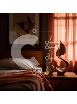 Intra Συλλεκτικό Ξύλινο Παζλ Plywood  4mm - Άνετη κρεβατοκάμαρα με το κρεβάτι, το κομοδίνο και το έργο τέχνης στον τοίχο Στοκ Φωτογραφία Σε Ξύλινο Κουτί - Διαστάσεις Puzzle: 10x10 cm – 25 κομμάτια