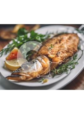 Σετ των 2 Intra Συλλεκτικό Ξύλινο Παζλ Plywood  4mm - Ψητό ψάρι με λεμόνι και μαϊντανό σε λευκό πιάτο Σε Ξύλινο Κουτί - Διαστάσεις: 10x10 cm – 25 κομμάτια