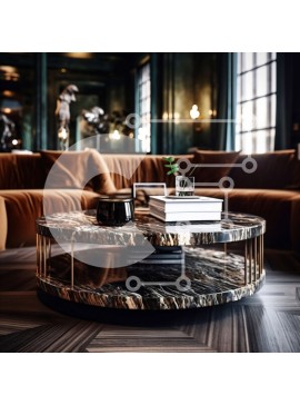 Intra Συλλεκτικό Ξύλινο Παζλ Plywood  4mm - Κομψό και μοντέρνο σαλόνι με μαύρο μαρμάρινο τραπεζάκι σαλονιού και καφέ δερμάτινους καναπέδες Σε Ξύλινο Κουτί - Διαστάσεις Puzzle: 10x10 cm – 25 κομμάτια