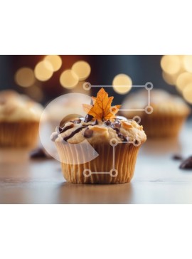 Σετ των 2 Intra Συλλεκτικό Ξύλινο Παζλ Plywood  4mm - Φθινοπωρινό Cupcake με τσιπς σοκολάτας και φύλλο Σε Ξύλινο Κουτί - Διαστάσεις: 10x10 cm – 25 κομμάτια