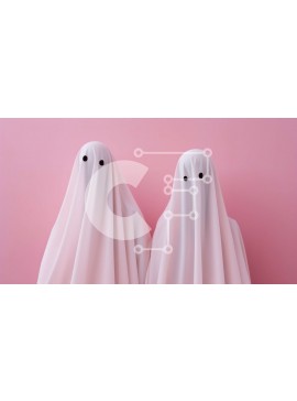 Intra Συλλεκτικό Ξύλινο Παζλ Plywood  4mm - Δύο φαντάσματα με λευκές στολές φαντασμάτων σε ροζ φόντο Σε Ξύλινο Κουτί - Διαστάσεις Puzzle: 10x10 cm – 25 κομμάτια