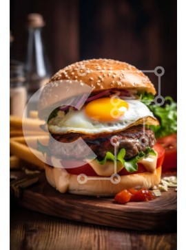 Σετ των 2 Intra Συλλεκτικό Ξύλινο Παζλ Plywood  4mm - Νόστιμο χάμπουργκερ με τηγανητό αυγό και τηγανιτές πατάτες Σε Ξύλινο Κουτί - Διαστάσεις: 10x10 cm – 25 κομμάτια