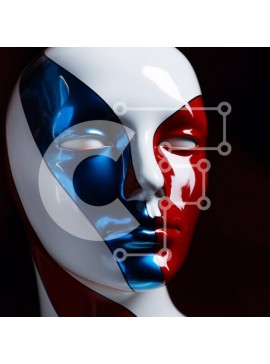 Σετ των 2 Intra Συλλεκτικό Ξύλινο Παζλ Plywood  4mm - Βαφή προσώπου αμερικανικής σημαίας σε μανεκέν Σε Ξύλινο Κουτί - Διαστάσεις: 10x10 cm – 25 κομμάτια