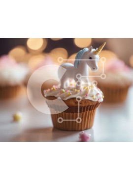 Intra Συλλεκτικό Ξύλινο Παζλ Plywood  4mm - Λευκό ειδώλιο μονόκερου σε cupcakes Σε Ξύλινο Κουτί - Διαστάσεις Puzzle: 10x10 cm – 25 κομμάτια